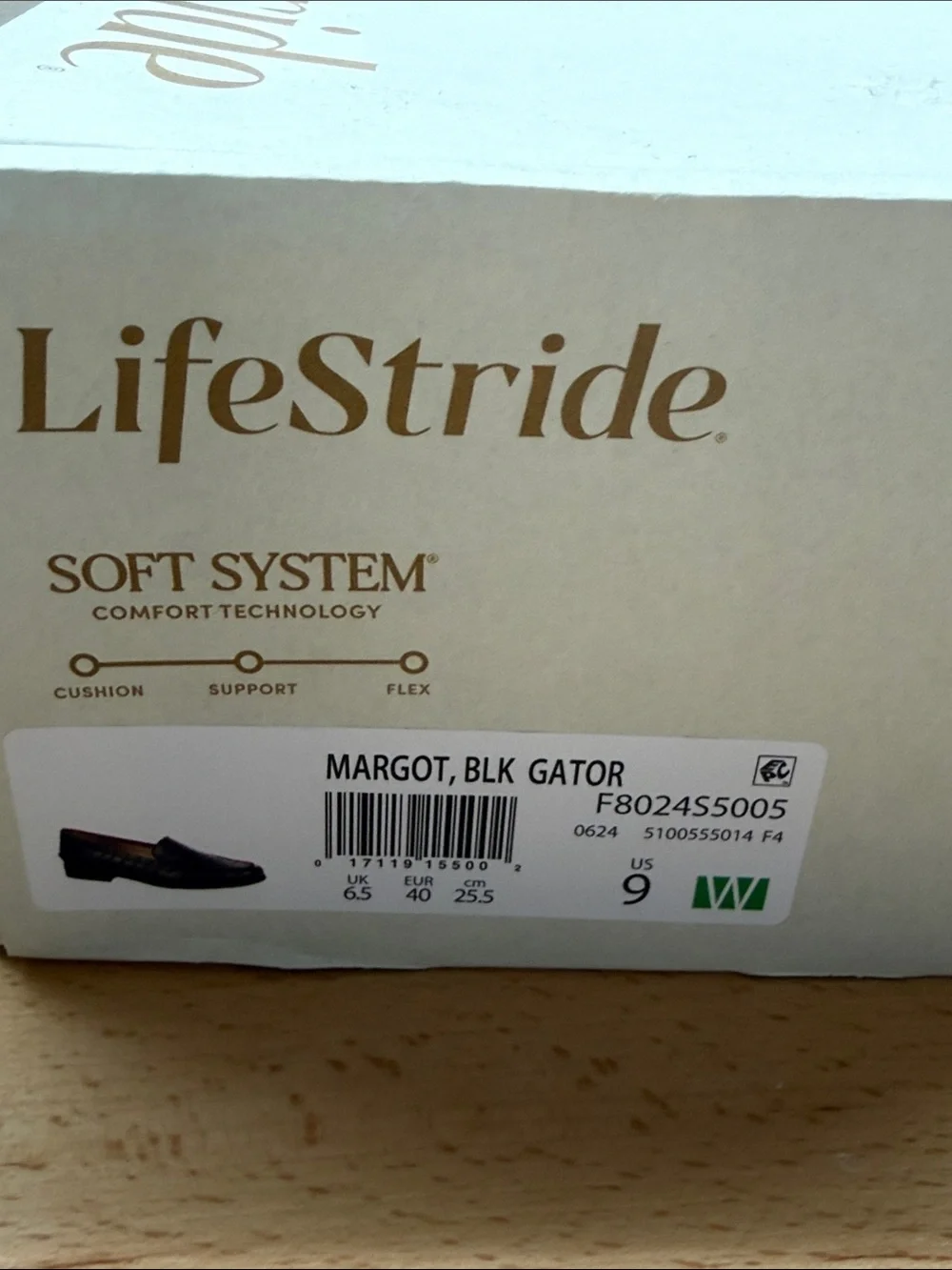 Life Stride Margot Black Croc-Embossed Leather Loafers Women’s Size 9W